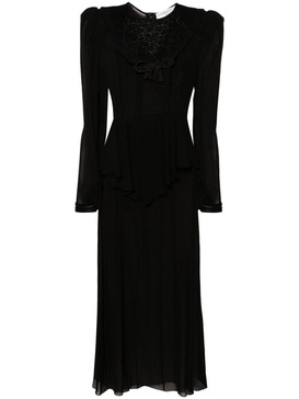 lace-jabot silk maxi dress