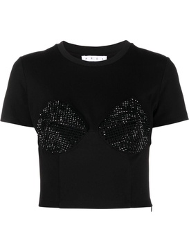 embellished cup-detail cropped T-shirt