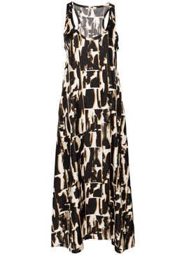 brown abstract-print silk dress