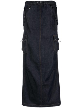 dark-wash denim maxi skirt