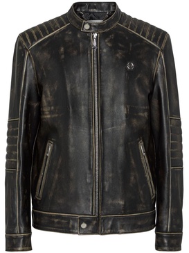 distressed leather moto jacket