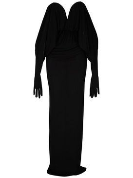 strapless glove-sleeve maxi dress