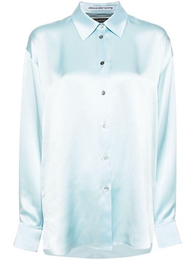 tulle-panel silk shirt