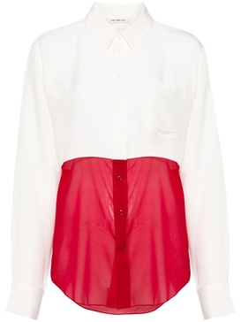 White And Red Panelled Silk Shirt