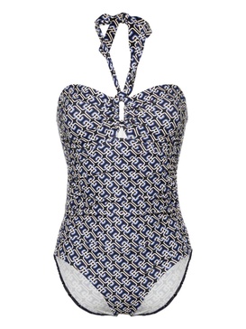 Blue And White Chain Print Swimsuit