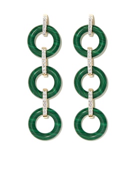 14kt yellow gold malachite and diamond drop earrings