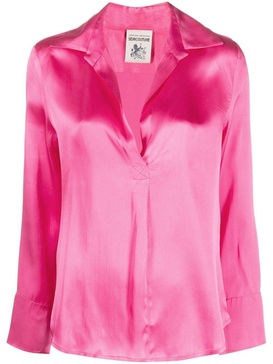 satin long-sleeve polo top