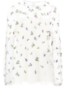 sheer floral-embroidered blouse