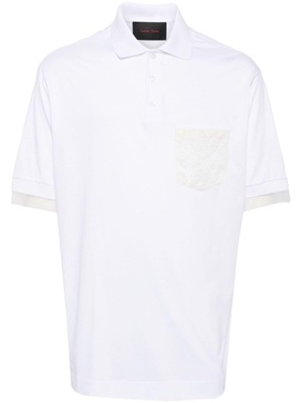 sheer lace pocket polo shirt