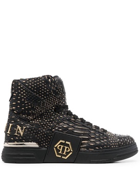 snakeskin-effect high-top sneakers