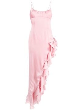 ruffled side-slit silk dress