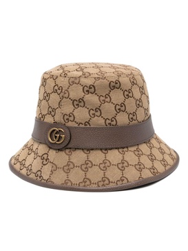 Leather-Trimmed Monogrammed Canvas Bucket Hat