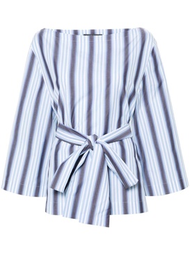 striped belted blouse