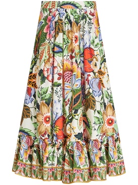 High-rise floral cotton midi skirt