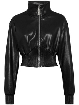 logo-plaque leather bomber jacket