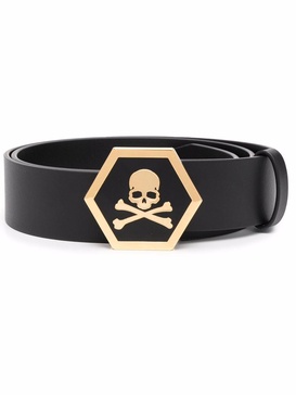 leather skull-buckle belt