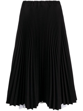 pleated asymmetric-hem midi skirt