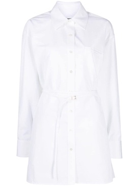 logo-embroidered belted shirt dress