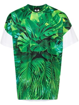 Leaves-print crew-neck T-shirt