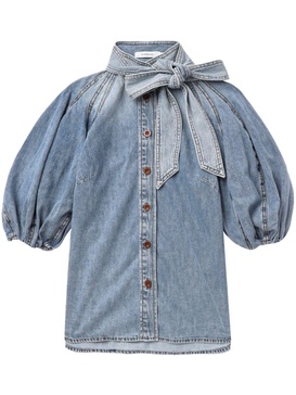 Lantern puff-sleeve denim shirt