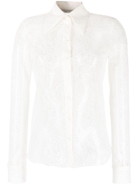 floral-lace semi-sheer shirt