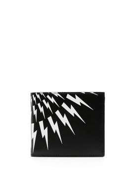 Thunderbolt-print bi-fold leather wallet