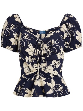 floral-print ruched blouse