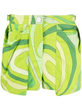 swirl-print pouch-pockets cotton shorts