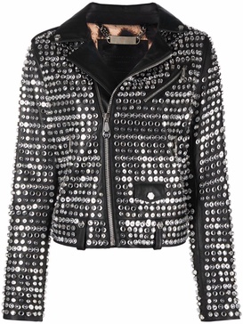 crystal-embellished leather jacket