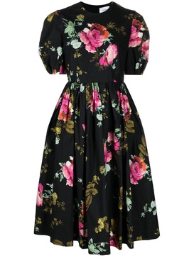 Floral cotton faille midi dress