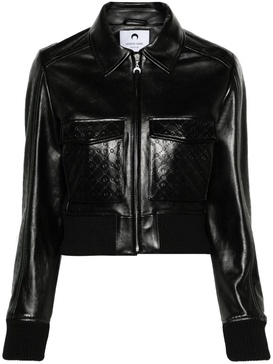 embossed-logo leather jacket