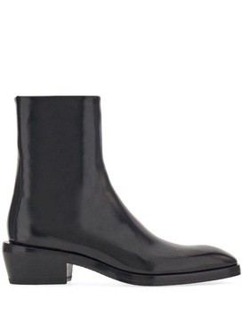 squared-toe leather ankle boots