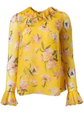 floral-print ruffled blouse