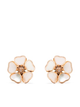 18kt rose gold Happy Hearts flower diamond pearl ear clips