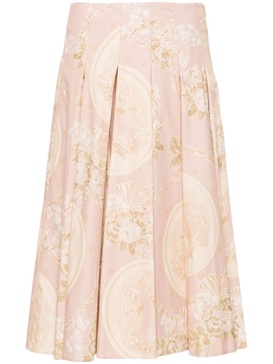 floral-print cotton pleated skirt