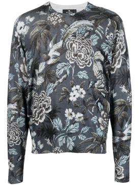 floral-print cashmere-silk sweatshirt