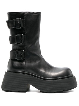 buckled leather platform boots