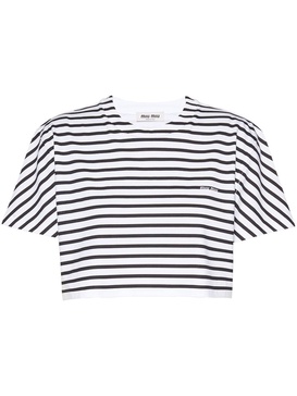 logo-print striped cropped T-shirt