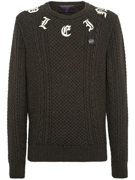 logo-appliqué cable-knit jumper