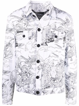 skeleton-tattoo print denim jacket