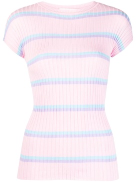 striped ribbed-knit cotton T-shirt