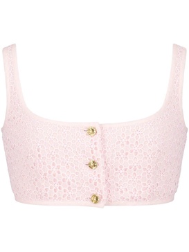 lace-embroidered sleeveless crop top