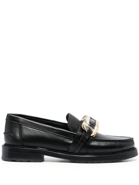 logo-plaque leather loafers