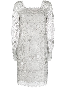 long-sleeve macramé-lace minidress