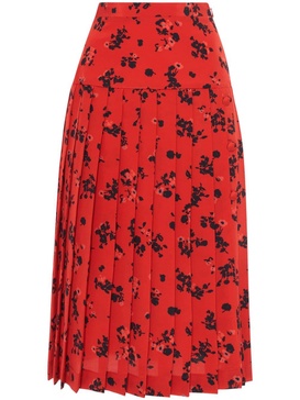 floral-print silk pleated skirt