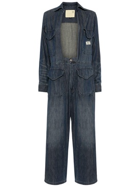 open-front denim jumpsuit