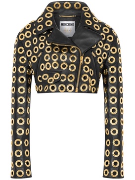 eyelet-embellished biker jacket