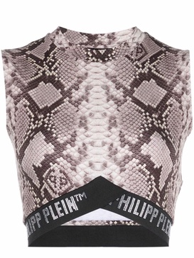 snakeskin-print cropped tank top