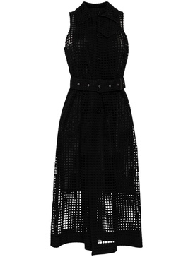 belted cotton-mesh midi shirt dress