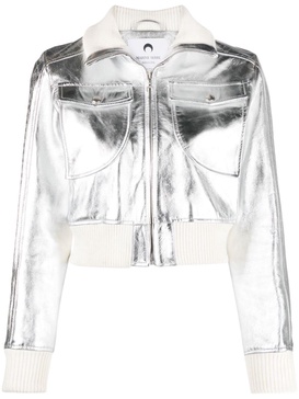 Moonogram-pattern laminated leather jacket